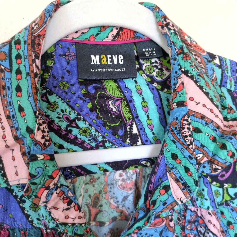 Maeve Anthropologie Colorful Paisley Boho S Fairy Festival Blouse Mixed Print - Picture 4 of 9